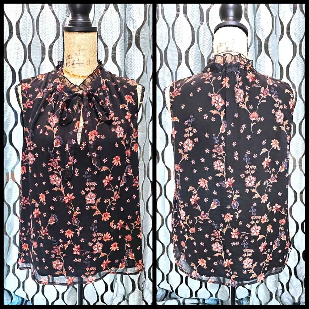 CeCe High Neck Flowy Floral Blouse - Size L